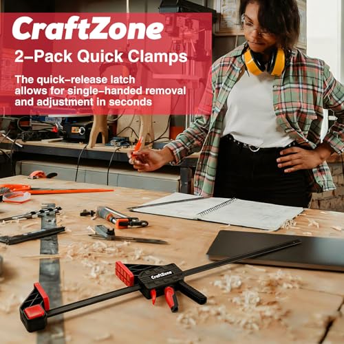 Image of Bar Clamps Wood Clamps for Woodworking 24 inch One Hand Clamp /Spreader - 2-pack Quick Clamps E-Z Hold Bar Clamps Set F Clamp with 300 lbs Load Limit Medium Duty