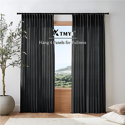 Image of XTMYI Black Curtains 96 Inches Long for Bedroom 2 Panels Linen Sheer Lace Farmhouse Boho Gothic Curtain Drapes for Living Room Home Decor