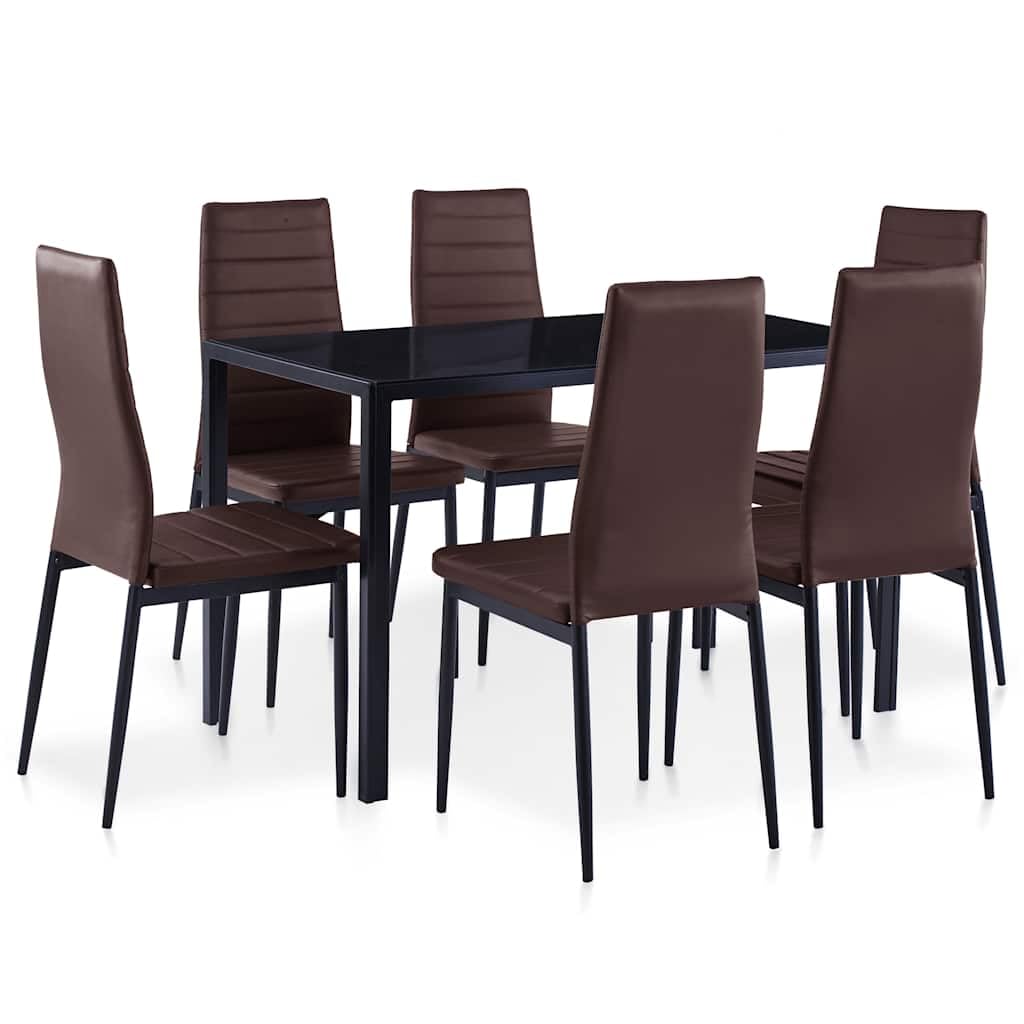 Ensemble de salle à manger 7 pièces, table en verre trempé et 6