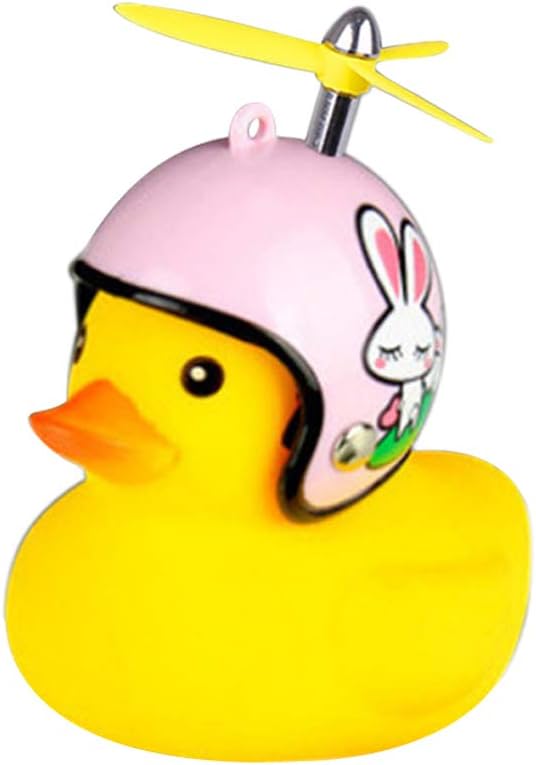 Timbre de bicicleta de pato, bocina de goma para bicicleta, lindas decoraciones de bicicleta de pato amarillo, bocinas de bicicleta de pato exprimidor con casco de hélice