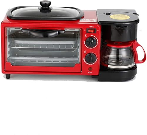 Miniatura 2 de Raxinbang Tostadora Roja 3 En 1 Tostadora 9L Multifuncional Desayuno Máquina Mini Hogar Horno Cafetera De Acero Inoxidable Sartén