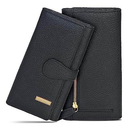 Estalon Real Leather Wallets For Women Rfid - Long Wallet Women's Ladies Clutch Zipper Pocket Multi Credit Card Case Holder Girls #TOP11