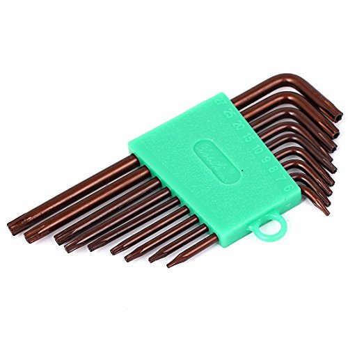 uxcell T6-T27 L Style S2 Security Torx Key Wrench Spanner Tools Brown 9 in 1