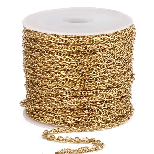 Cadikez 33 Feet 3mm Gold PVD Twisted Cable Chain