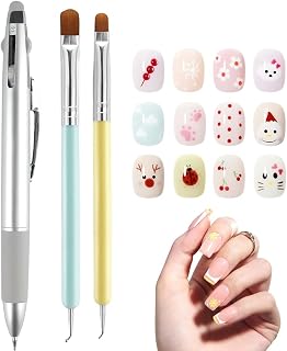 5 in 1 Nail Art Dotting Pen with 2 Pcs Nail Art Painting Brush, Nail Dotting Pen Nail Art Dotting Tools, Nail Art Tip Dot Paint Manicure Kit, Professional Nail Art Tool for Beauty Salons DIY (1set)