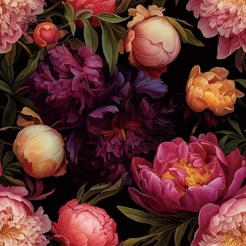 MuralPeel Vintage Pink Peony Floral Pink/Purple/Yellow Flowers Peel and Stick Wallpaper Self Adhesive Removable Easy Peel Off Contact Paper Stick on Wall Paper for Bedroom Cabinet Renter Friendly