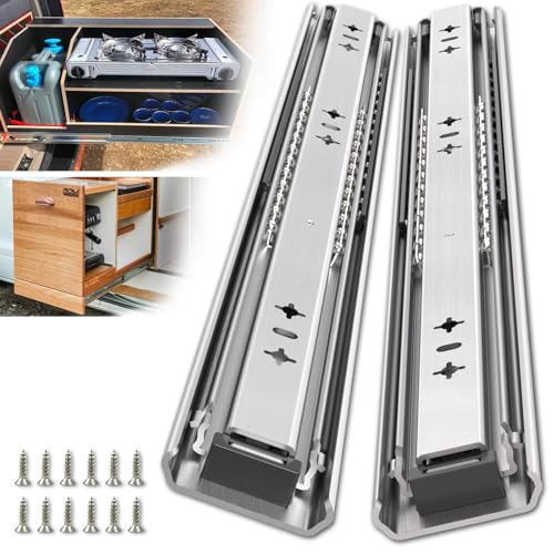 1 Pair 260 Lbs Heavy Duty Drawer Slides 12 14 16 18 20 22 24 26 28 30 32 36 40 inch Full Extension Ball Bearing Side Mount Cabinet Industrial Rail Tool Box Runner(16 inch, with M5 Screws)