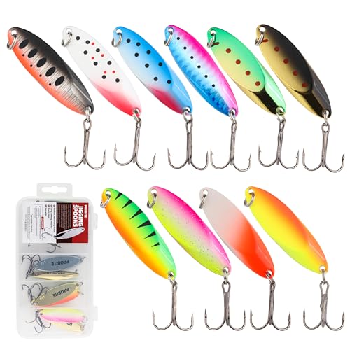 PROBITE Jigging Spoon Fishing Lure Fishing Metal Saltwater Treble Trout Lures Hard Metal Spinner Baits Casting Spoon Hooks for Salmon Bass 1/2oz