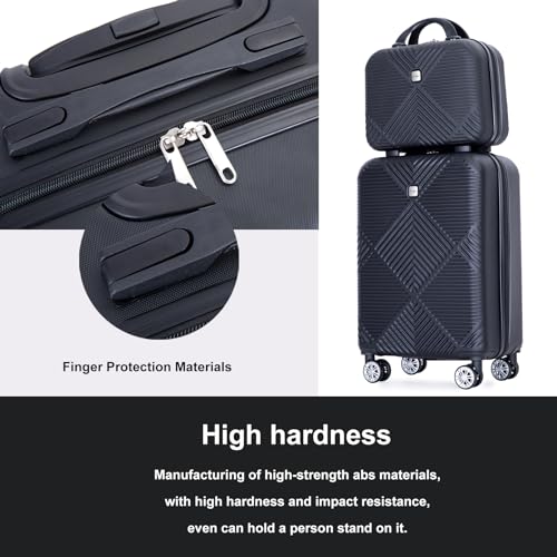 Luggage 4 Piece Set, Hardshell ABS Suitcase Set with Double Spinner Wheels, Lightweight Durable Large Luggage set, Carry On and Checked Travel Luggage, Black4