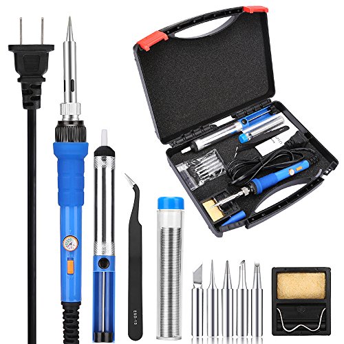 KEDSUM 7 in 1 Soldering Iron Kit with ON-OFF Switch and Tool Case, 60W 110V-Adjustable Temperature Welding Soldering Iron with 5 Soldering Tips, Solder Wire, Desoldering Pump, Tweezer, Cleaning Sponge