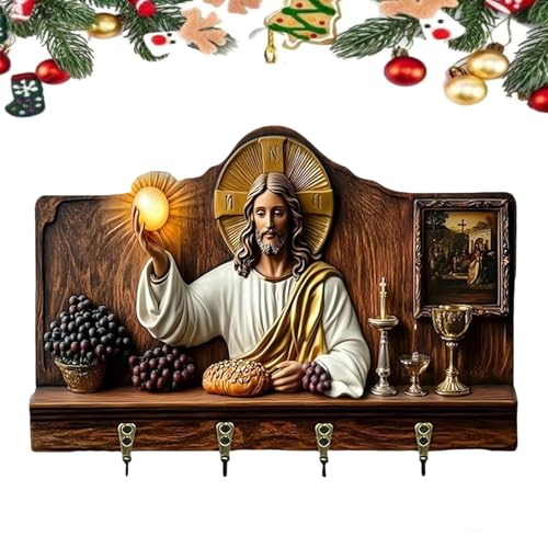 Llavero de pared sagrado de Nuestra Señora de Guadalupe, 2D plano de madera, tema de comunión de Jesús, soporte de pared religioso cristiano para decoración del hogar, organizador multifuncional con
