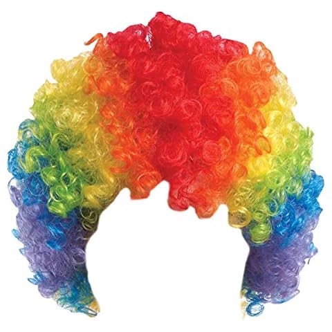 Rocking Party Afro Curly Wig Clown Fancy Dress Costume Accessory (Rainbow Multi Coloured) Cover