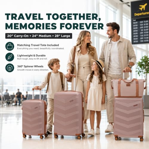 Image of CONCEPTEN Expandable Hardshell Luggage Set 5 Piece, 22x14x9 Airline Approved Carry On, 20 /24 /28 inch Suitcase Set with TSA Lock, Spinner Wheels, ABS+PC (Champagne Gold)