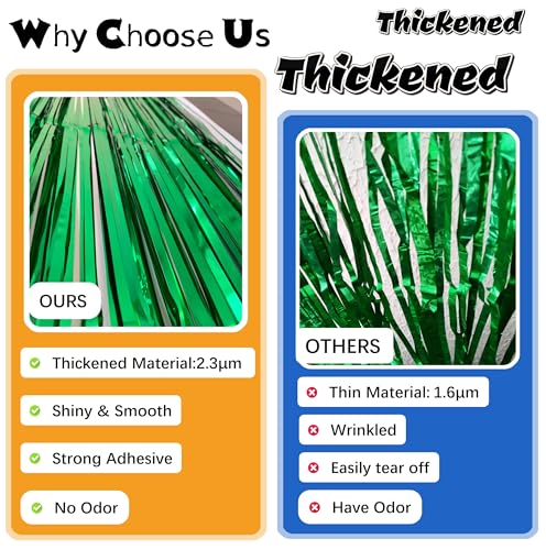 Image of 2 Pack Green Streamers St. Patrick's Day Decorations, Green Tinsel Foil Fringe Backdrop Curtain for Birthday Party, Party Door Streamers for Graduation, Dinosaur, Football Party Decorations