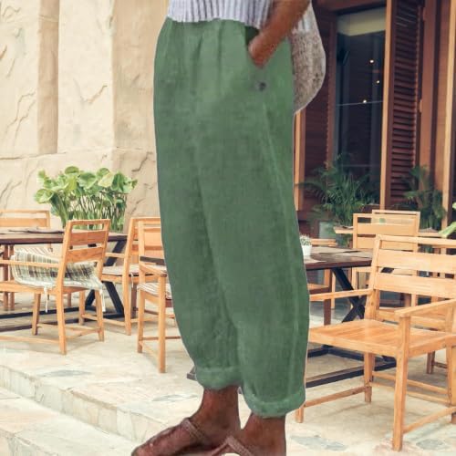 ZOCANIA Cotton Linen Pants for Women Floral Printed Beach Pants Elastic Waist Cropped Trousers Boho Pants with Pockets - Image 2