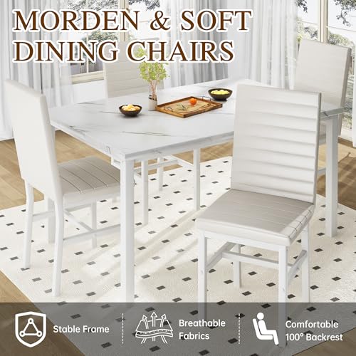 image for Lamerge Dining Table Set for 4, Marble Kitchen Table and Chairs for 4,
