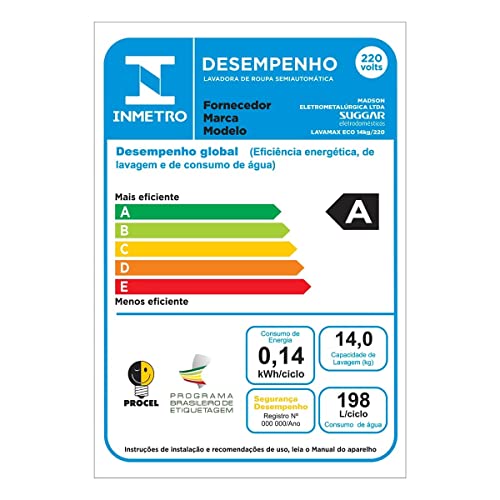 SUGGAR LAVADORA DE ROUPAS LAVAMAX ECO 14KG 220V PRETA LE1402PT