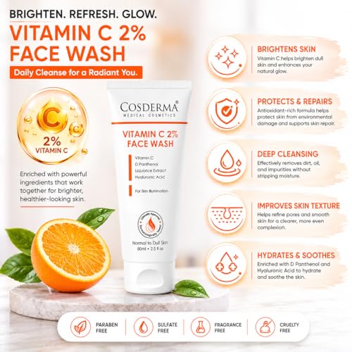Image of Vitamin C 2% Face Wash with Licorice & Hyaluronic Acid | Brightening Daily Cleanser 80ml