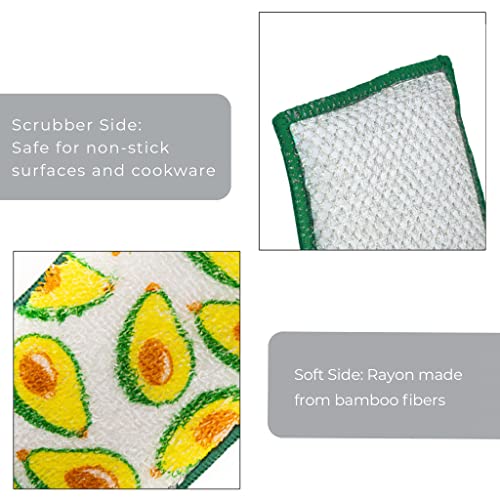 Image of Smart Design Non Scratch Scrub Sponge with Bamboo Odorless Rayon Fiber - Set of 9 - Ultra Absorbent - Soft and Scrubber Side - Cleaning, Dishes, and Hard Stains - Prints
