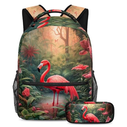 Sac à dos voyage flamant rose tropical pour l'école et vacances
