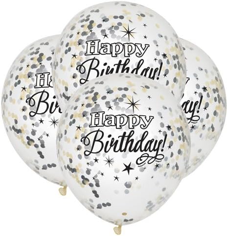 Foil Silver Glittering Birthday Confetti Balloons, 6ct