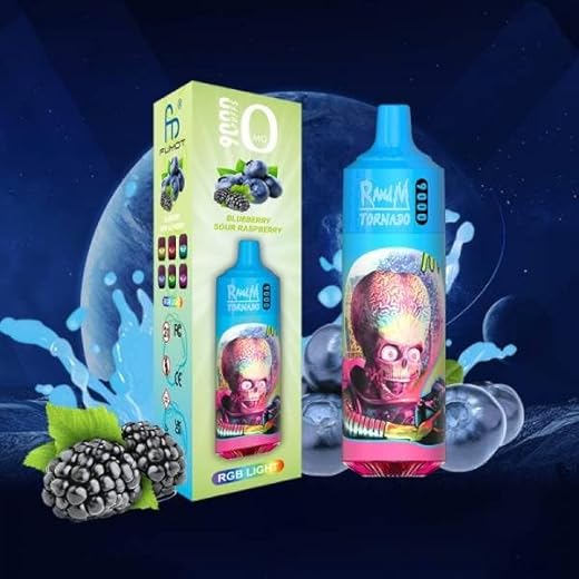 Puffs +9000 Vape cigarrillo electrónico Led RandM Tornado sin nicotina (Blueberry Raspberry)