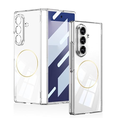 Galaxy Z Fold7用 透明ケース ヒンジ保護カバー 細型磁吸ワイヤレス充電対応 超薄軽量 強化ガラス一体型 手帳型 全周囲保護 人気 スマホ 反塵 レンズ保護 携帯電話 落下防止 折畳みおしゃれ 面白い 耐衝撃 指紋防止 二層構造 - ゴールド