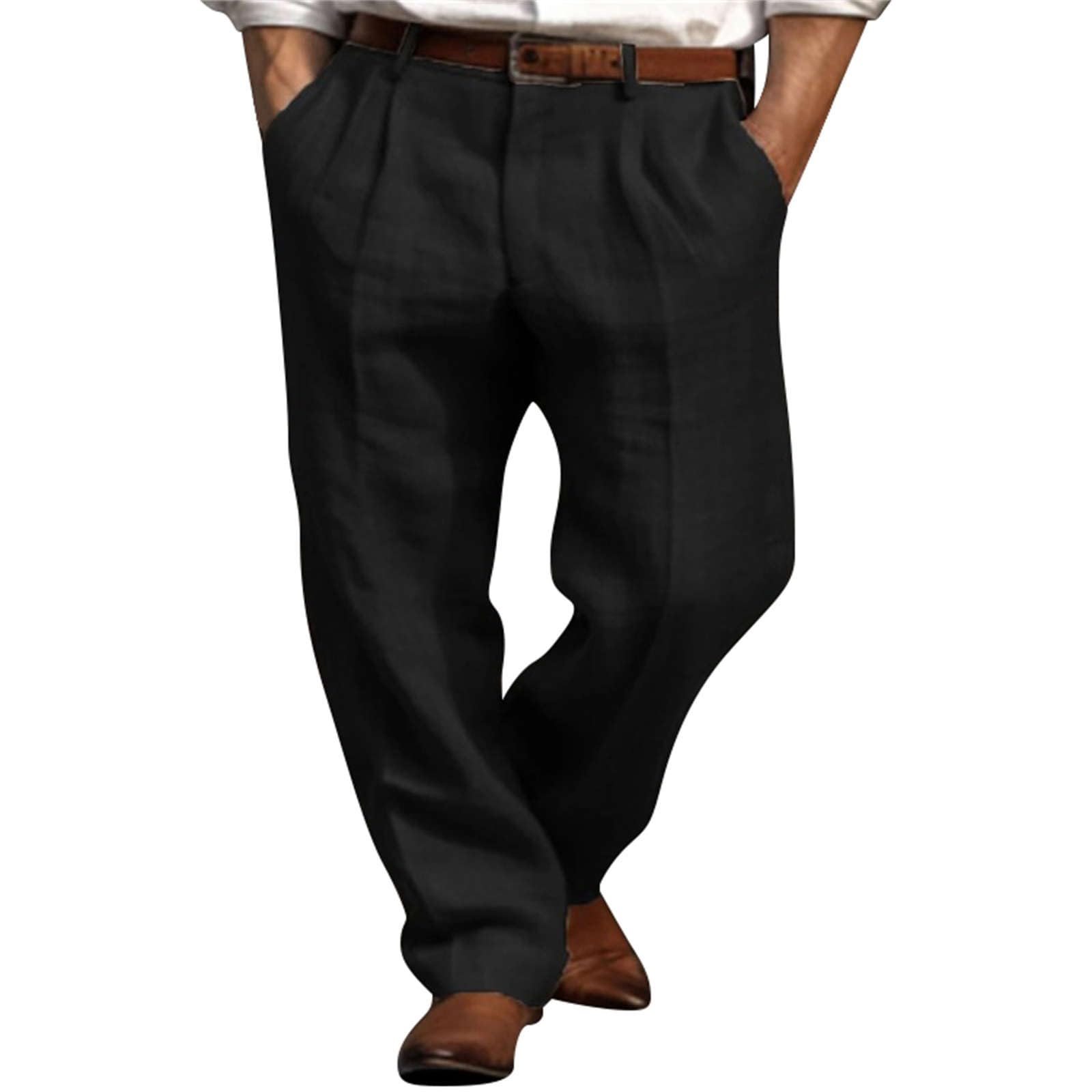 Linen Suit Pants Mens Straight Leg Formal Elasticated Dress Pants Flat-Front Stretch Chino Golf Trousers Casual Business Office Work Commute Pants Summer Holiday Beach Yoga Pants