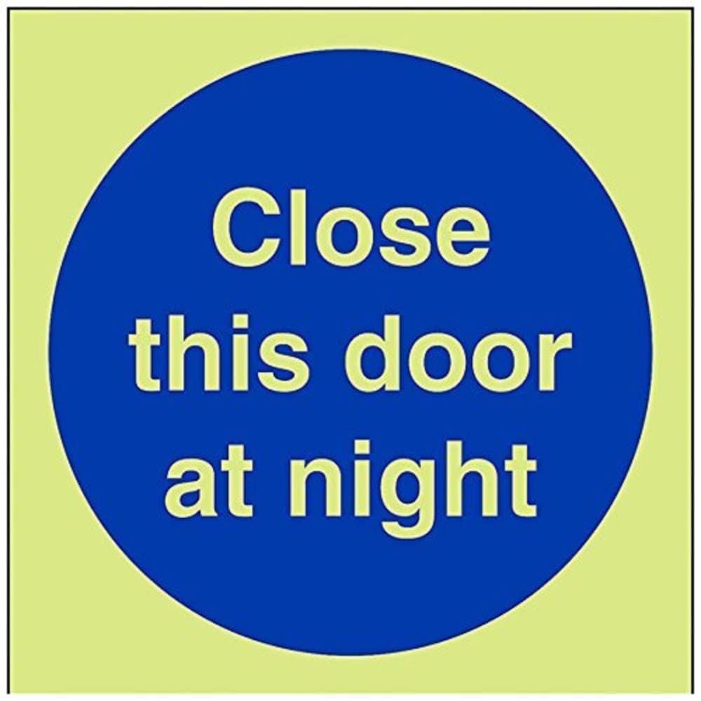 V Safety Glow In The Dark Fire Door Keep Shut Mandatory Sign - 100mm x 100mm - Rigid Plastic