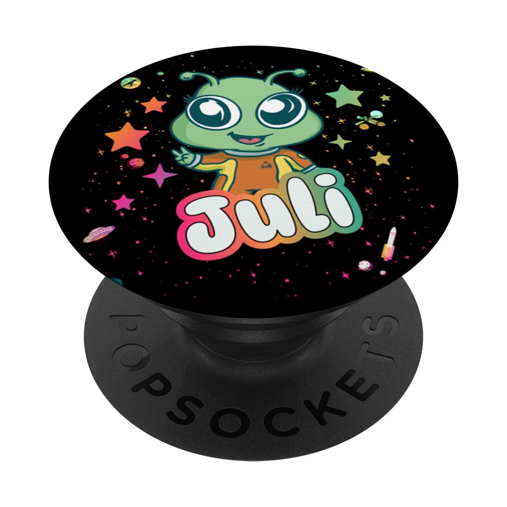 JULI - Adorable girl name with cute Alien PopSockets Swappable PopGrip, Black