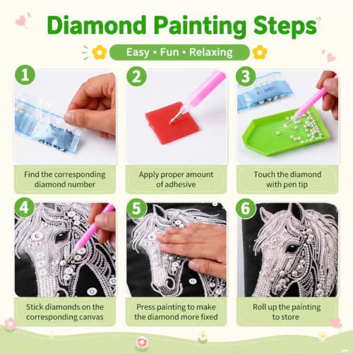 Image of HASTHIP 5D Diamond Art Kit Special Shape Pearl Painting Horse 12x16 Inch