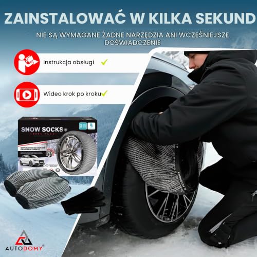Autodomy Tekstylne Łańcuchy Śniegowe Kompatybilne ze Wszystkimi Oponami (M) | Skarpety na Opony Zimowe, Które Nie Uszkadzają Opony | Tekstylne Łańcuchy Śniegowe do Samochodów, Zatwierdzone w UE