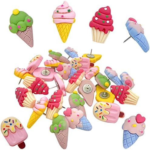 Rurili Resin Ice Cream Shape Thumbtack Lovely Push Pins for Bulletin Board, Map, Cork Board, Calendar, Photo, Wall Home, Office, School Supplies 25 Pcs