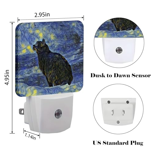Image of Black Cat Night Light,Plug Into Wall for Boys Girls Bedroom Decorative Square Night Light Lamp 0.5w Sleep Friendly