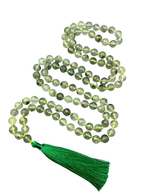 Collier Mala Prehnite véritable 8mm bijou lithothérapie sérénité