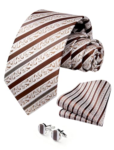 Image of HISDERN Ties for Men Paisley Tie and Pocket Square Cufflinks Set Formal Classic Floral Necktie Handkerchief Wedding Party