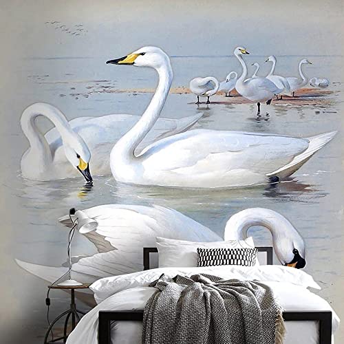 Modern Beautiful Swan Lake Scenery 3D Photo Wallpaper, Swan Family Wall Poster Murals, Wall Painting Art Wallpaper For Living Room And Bedroom Home Decor 59" By 28" #TOP2