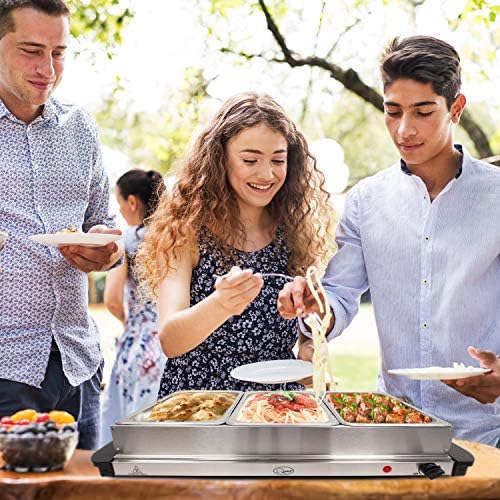 Quest 16520 Compact Buffet Server and Warming Tray / 3 x 1.2L Trays / 200W / Rapid Heating/Adjustable Thermostat/Lids Included