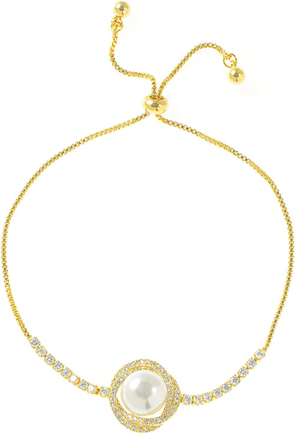 14K Gold Pearl Bracelet with Moissanite,Dainty Freshwater Cultured Pearl Bracelet for Women,Love Jewelry Gifts for Her