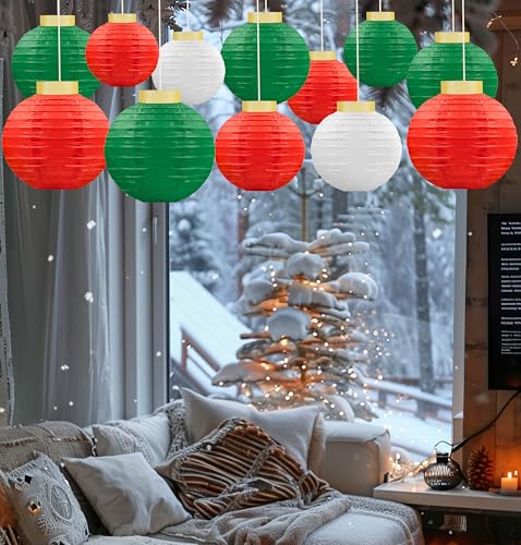 Image of 15Pcs Christmas Hanging Paper Lanterns Party Decorations Indoor - Xmas Ornaments Decor for Winter, Birthday Party Ceiling Supplies