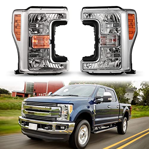 Nixon Offroad Headlights for Ford F-250 F-350 F-450 Super Duty 2017 2018 2019 Head Lights Assembly LED Projector DRL Replacement Turn Signal Lights High Low Beam 1 Pair (Chrome Housing / Clear Lens)