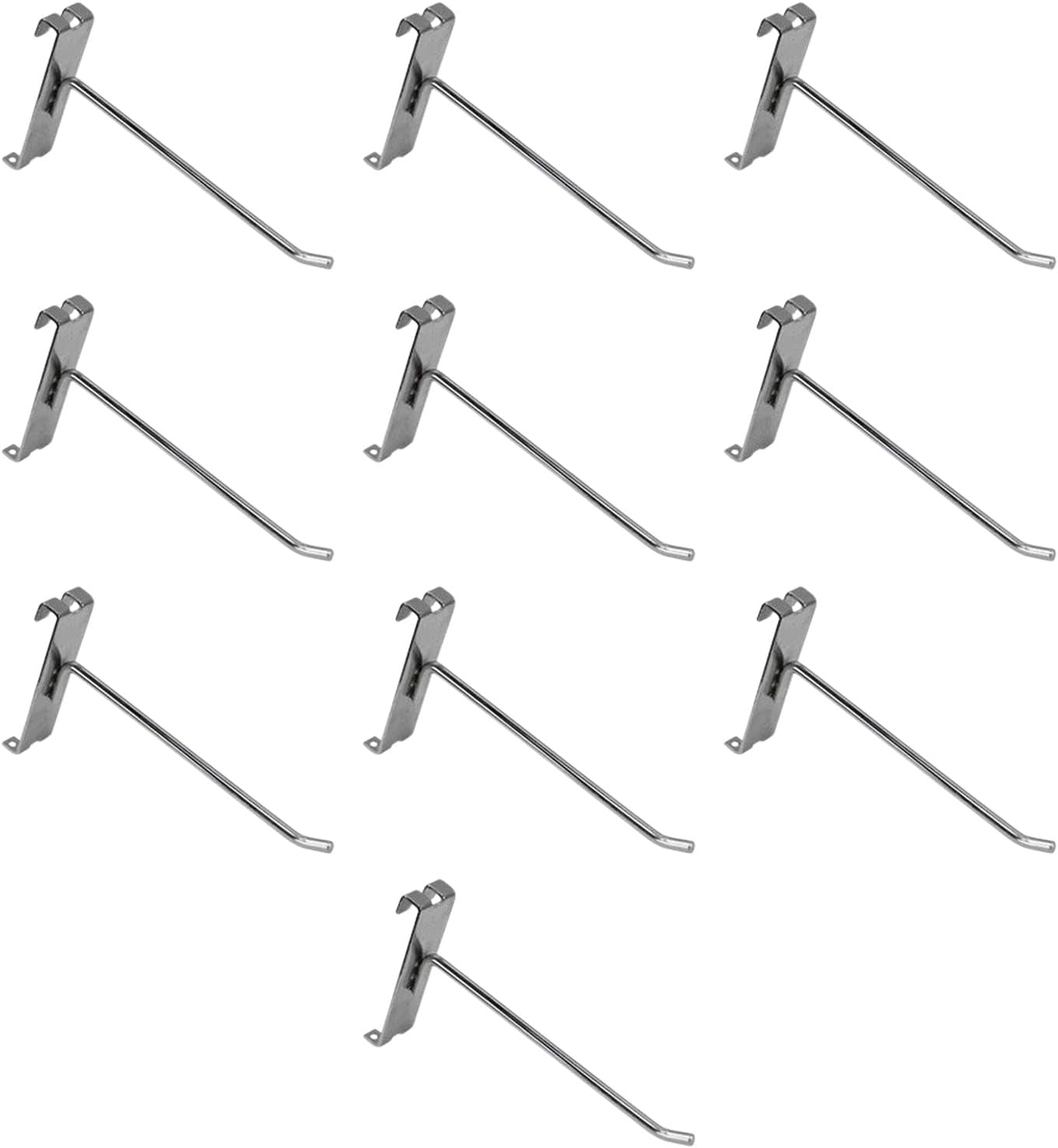 10 PC 6" Chrorne Grid Wall Metal Hooks, Display Compatible with Use W/Gridwall Panels