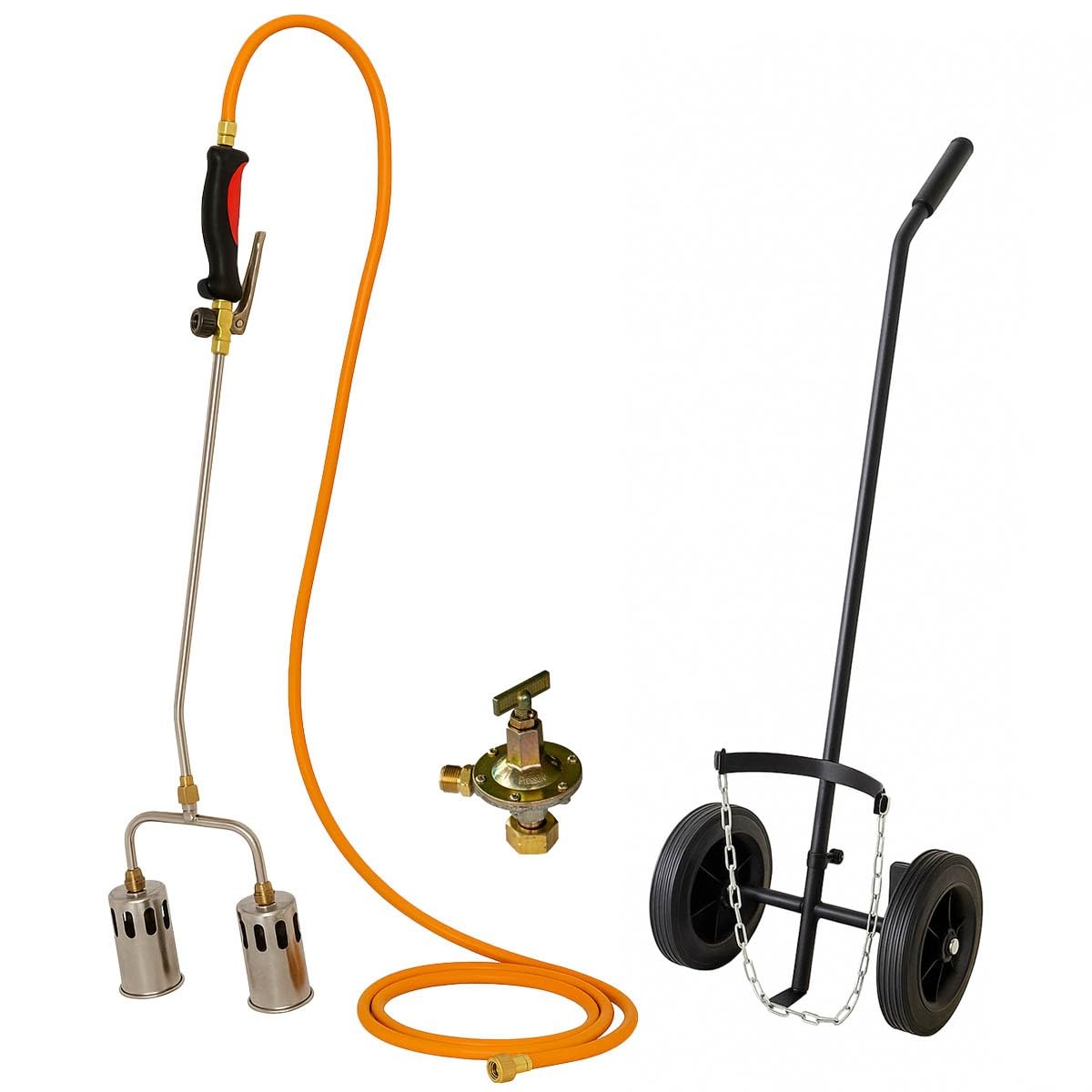 INTEC - Désherbeur thermique à gaz 2 Bruleurs Ø 60 mm Turbo Détendeur gaz 4.0 bar Tuyau 5m + Chariot de Transport INTEC