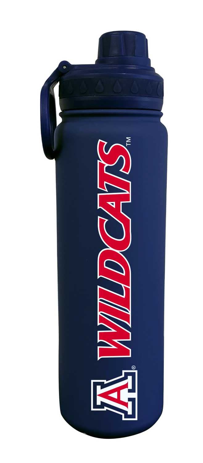 Campus Colors NCAA Stainless Steel Water Bottle - Twist on cap - 24 oz - Carry Clip - Keeps Your Drinks Hot or Cold for Hours (Arizona Wildcats - Navy