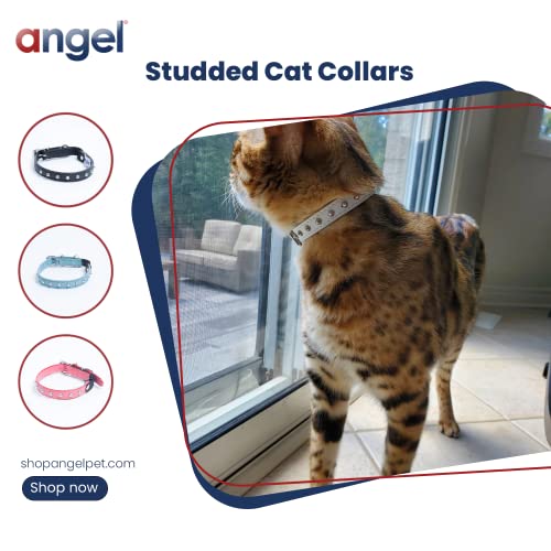 Genuine Leather Safety Studded Cat Collar | Handmade Breakaway Elastic Stretch Collar | Lightweight & Strong | Permanently Secured Studs Spikes Collar | Angel Pet Supplies (10" X 1/2", Valentine Red) #TOP3