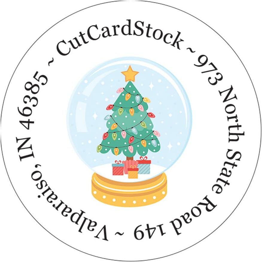 Custom Round Return Address Gloss Labels - Christmas Theme - 2 Inch Round Holiday Labels - Holiday Extras Included - 100% Made in The U.S.A. (Christmas Bow)