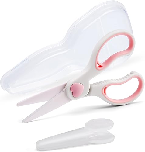 Miniatura 10 de Tijeras de cerámica para cortar alimentos para bebés, tijeras de alimentación saludables sin BPA con cubierta protectora de hoja y estuche de viaje