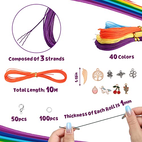 40 Colors Waxed Thread,438 Yards 1Mm Waxed Cord For Jewelry Bracelet Making Wax Thread Polyester Cord Lancing Lanyard String Boondoggle Making Kit For Kids Friendship Bracelets Beading Leather Sewing #TOP2