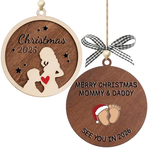 Pregnant Christmas Ornaments 2026, Acrylic Pregnancy Announcement Ornament, for Expecting Parents, Baby Pregnancy Announcement Gift Ideas for Husband, Family, Xmas Hanging Decor (Baby Feet)