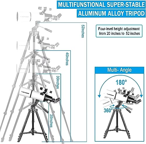 Telescopes for Adults Astronomy, 90mm Aperture 700mm Refractor Telescopes for Adults Beginners Kids with High Precision Adjustment, Ultra-Stable Vertisteel AZ Mount Base Tripod, Phone Adapte (Black)